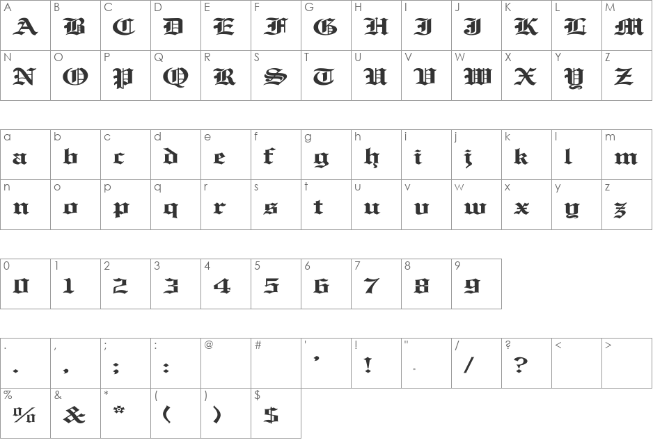 EnglishTowne-Normal Ex font character map preview