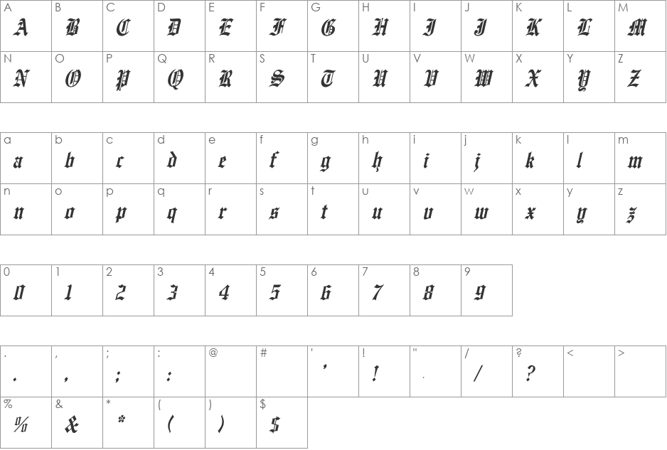 EnglishTowne-Normal Th Italc font character map preview
