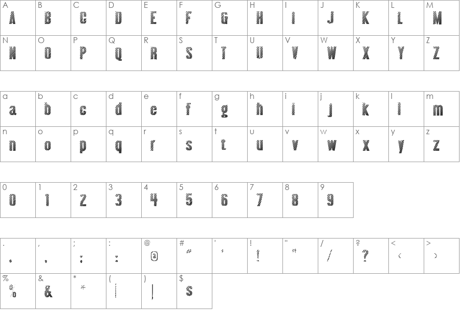 Engrave font character map preview