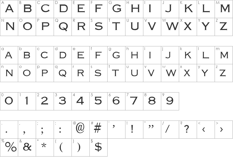 Engraver-Light font character map preview