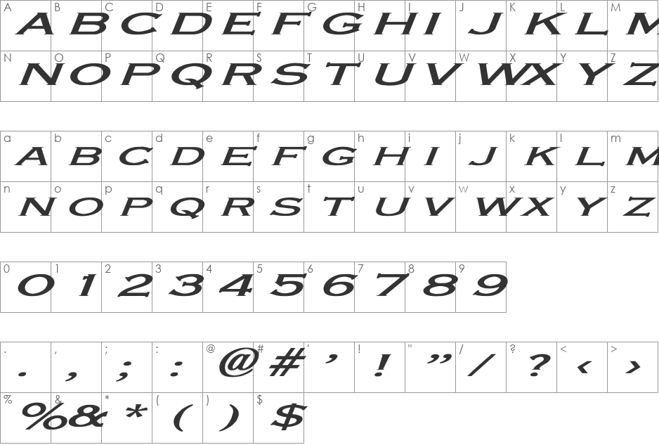Engraver-Light Ex BI font character map preview