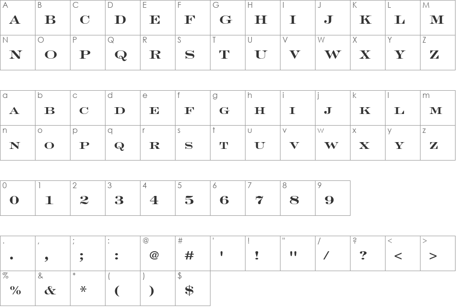 Engravers LT Std font character map preview