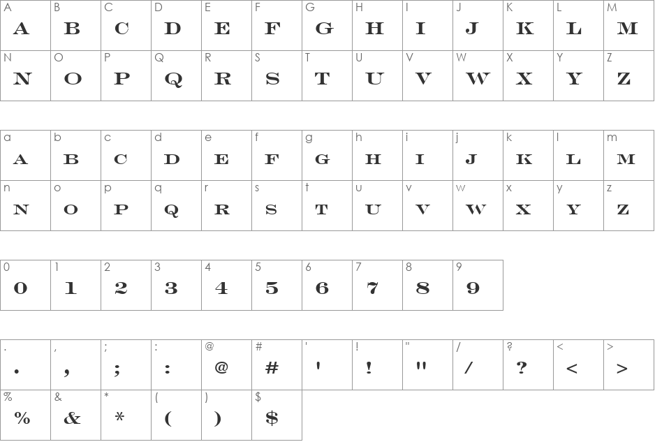 EngraversLHFace font character map preview