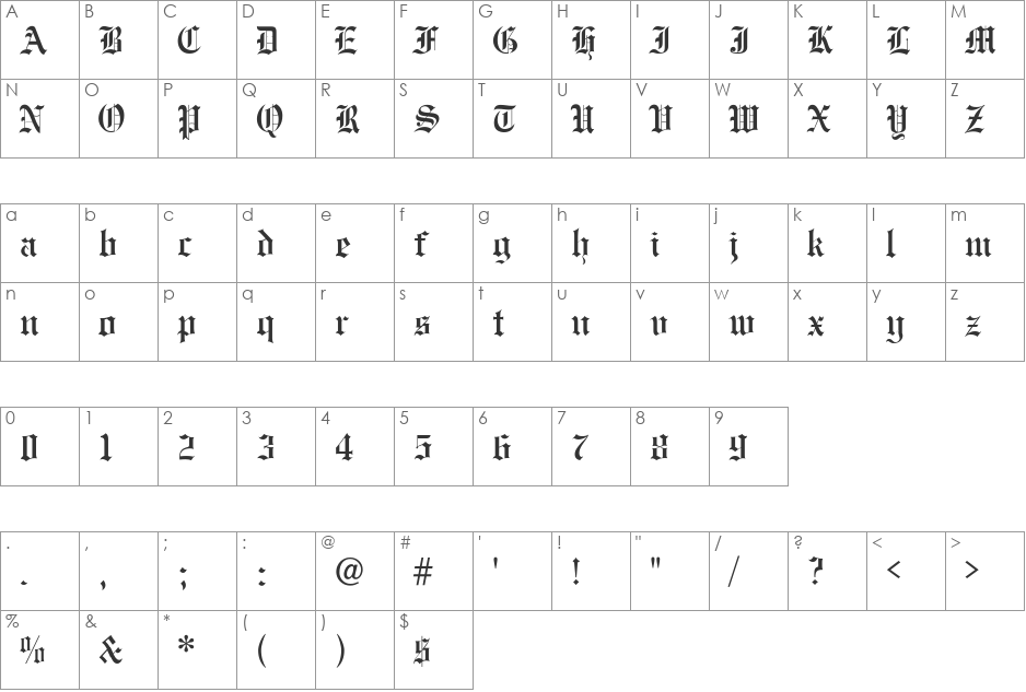 EngraversOldEnglish font character map preview