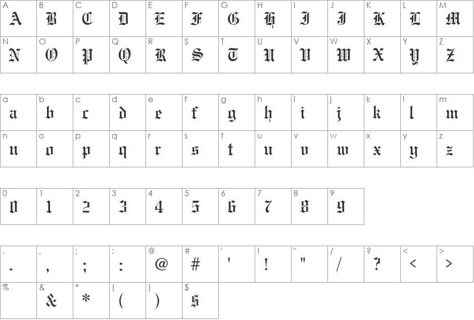 EngraversOldEnglish font character map preview