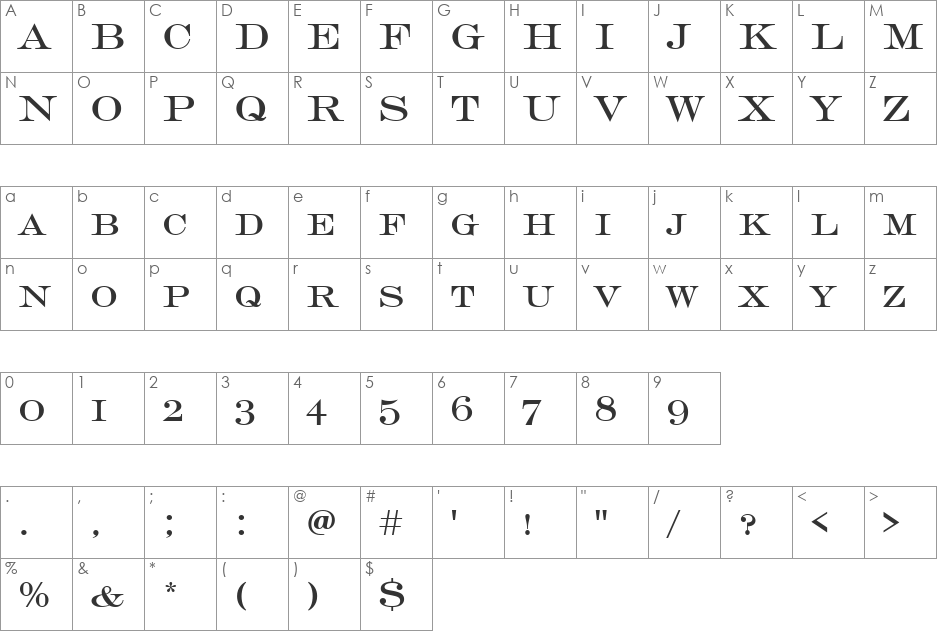 EngraversSCD font character map preview