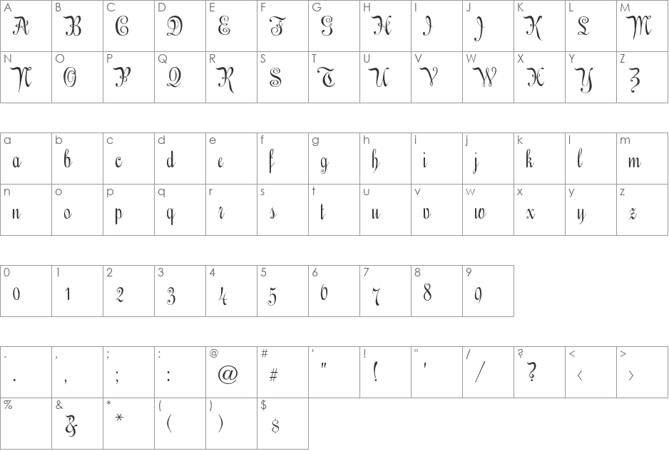 EngrossingScript font character map preview
