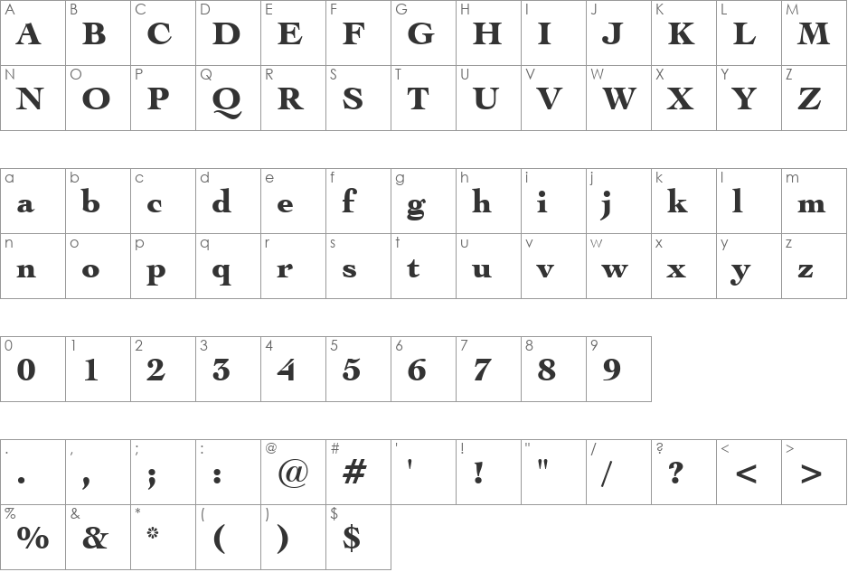 EngrvOs205 Blk BT font character map preview