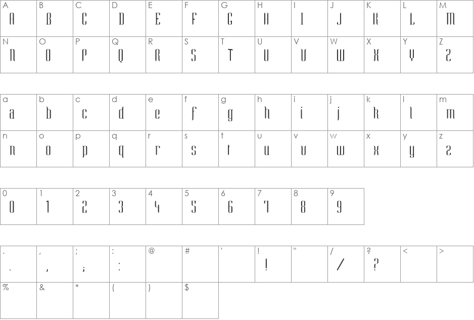 Enie font character map preview