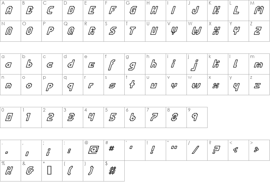 Eniltuo font character map preview