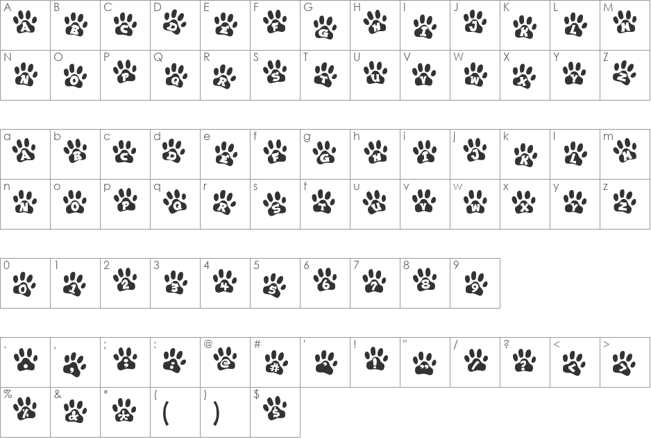 Ennobled Pet font character map preview