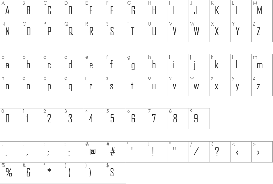 Ensemble font character map preview