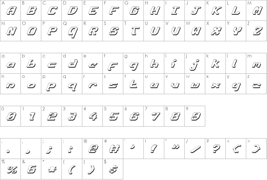 Ensign Flandry Shadow Italic font character map preview