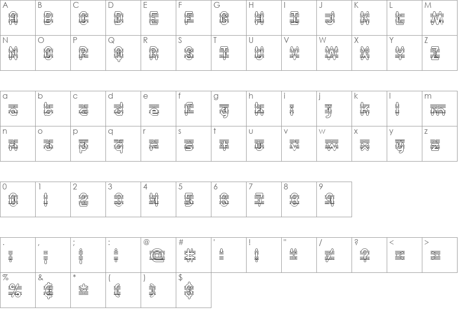Entangled Plain (BRK) font character map preview