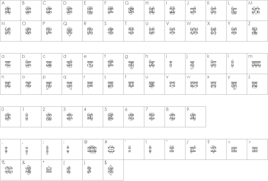 Entangled Plain BRK font character map preview
