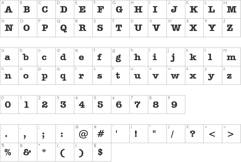 AmerType Md BT font character map preview