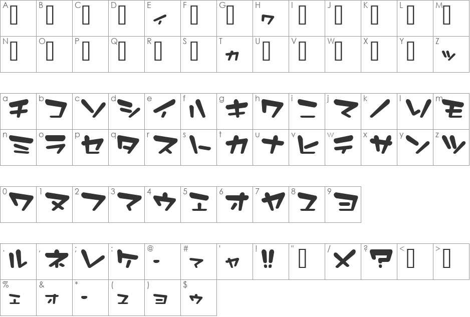 EosK font character map preview
