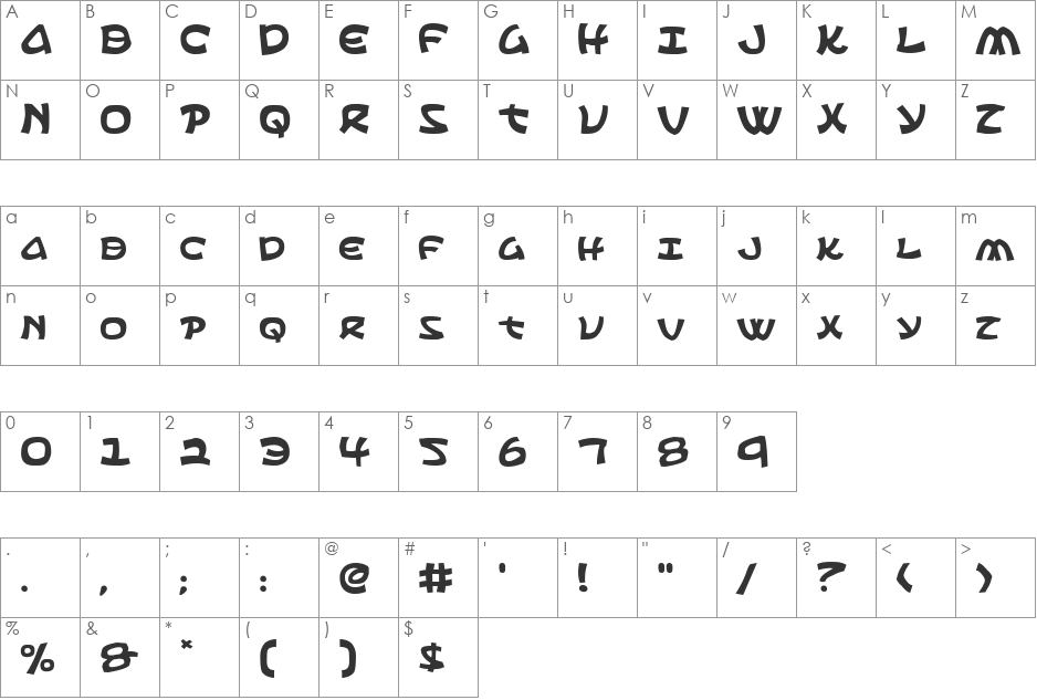 Ephesian Leftalic font character map preview