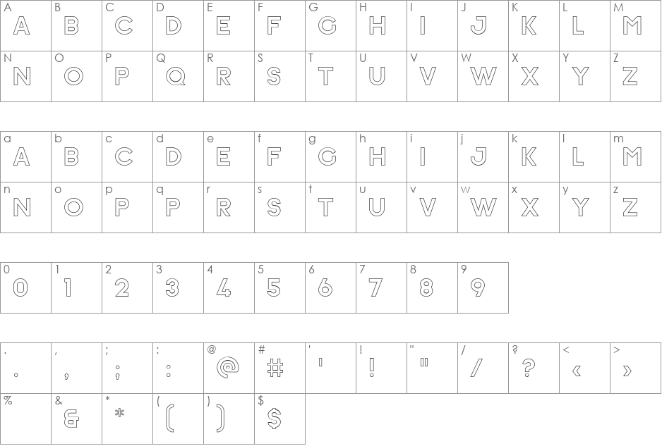 Ephesus Bold Outline font character map preview