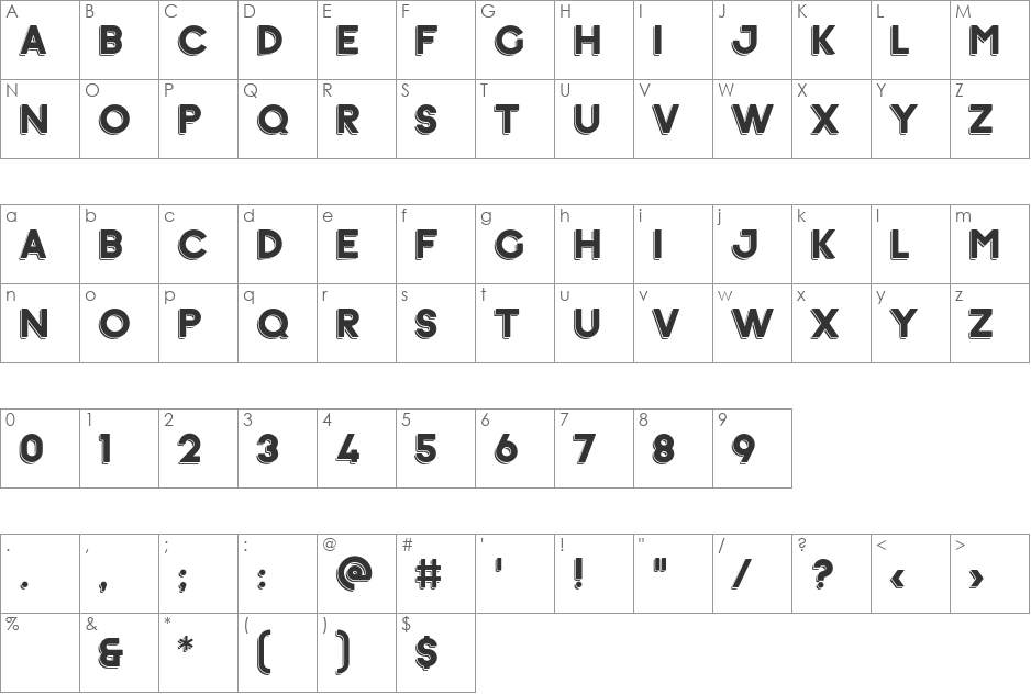 Ephesus Bold Shadow font character map preview