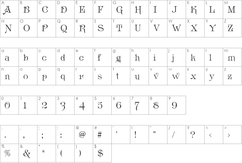 Ametist font character map preview