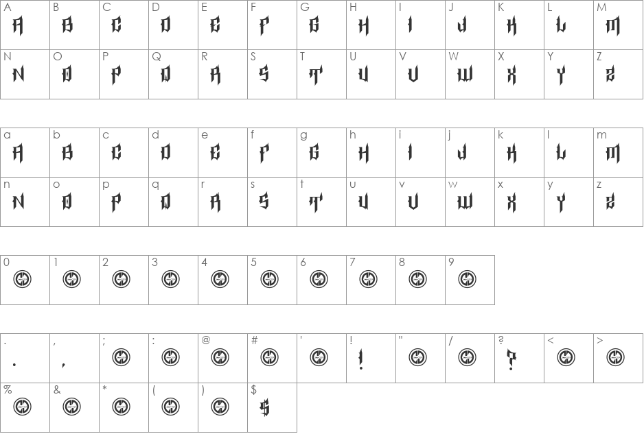 Epitaph font character map preview