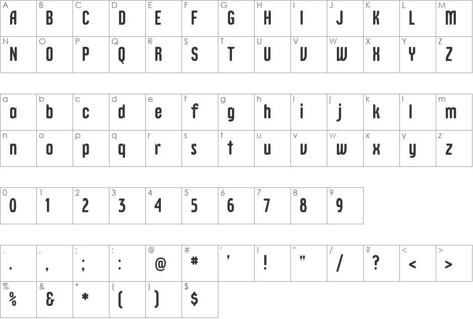 Epitough font character map preview