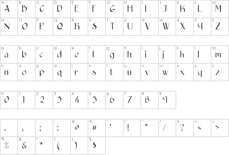 Epittazio font character map preview