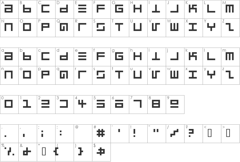 Epps Evans font character map preview
