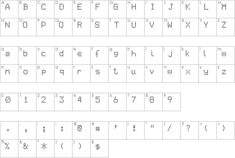 Epson1 font character map preview