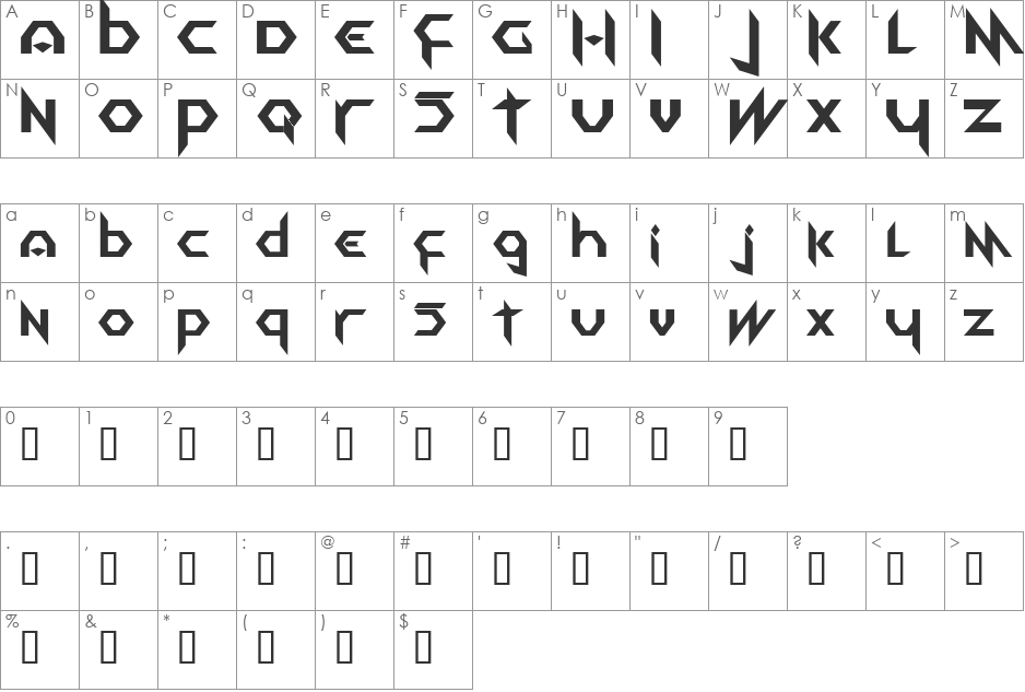 EQUINOX font character map preview