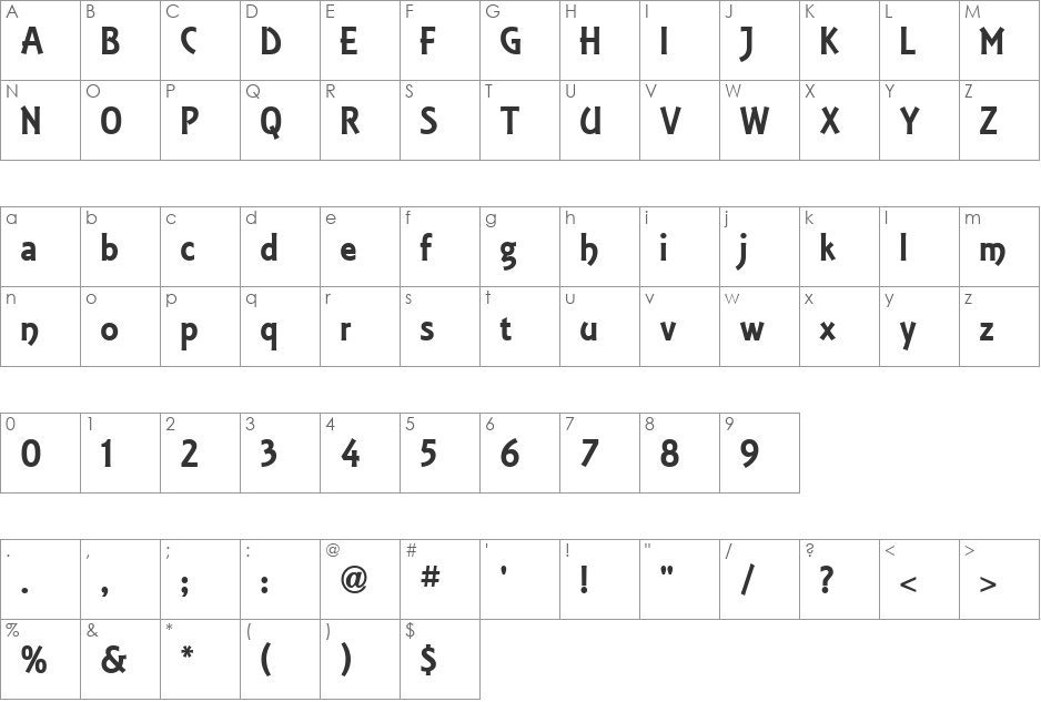 Equinox ICG font character map preview