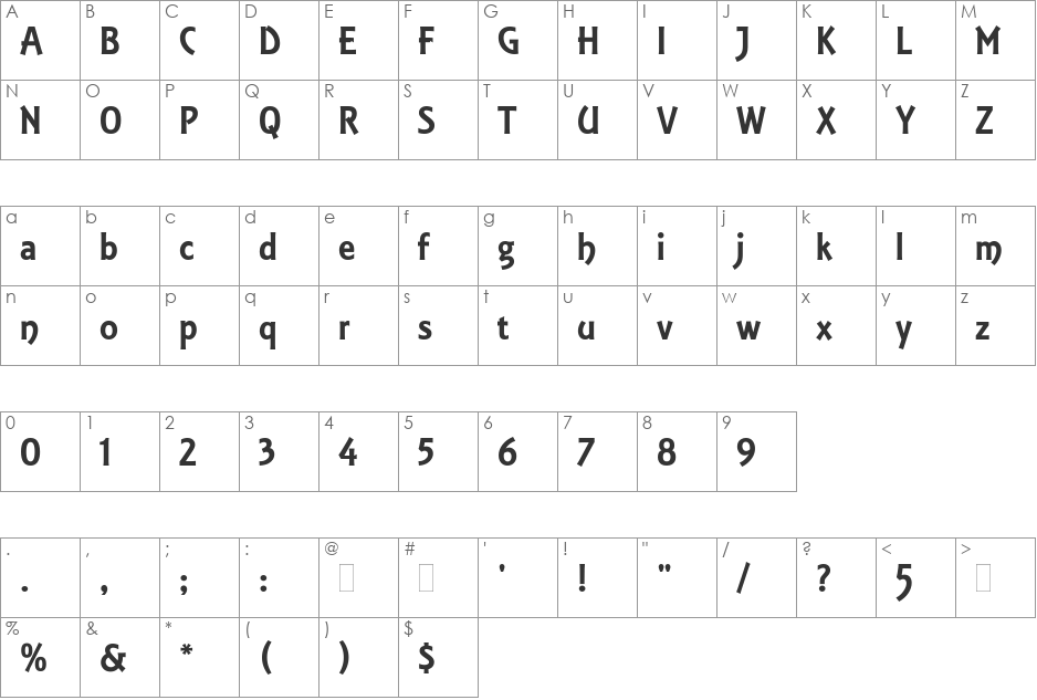 EquinoxLETPlain1 font character map preview