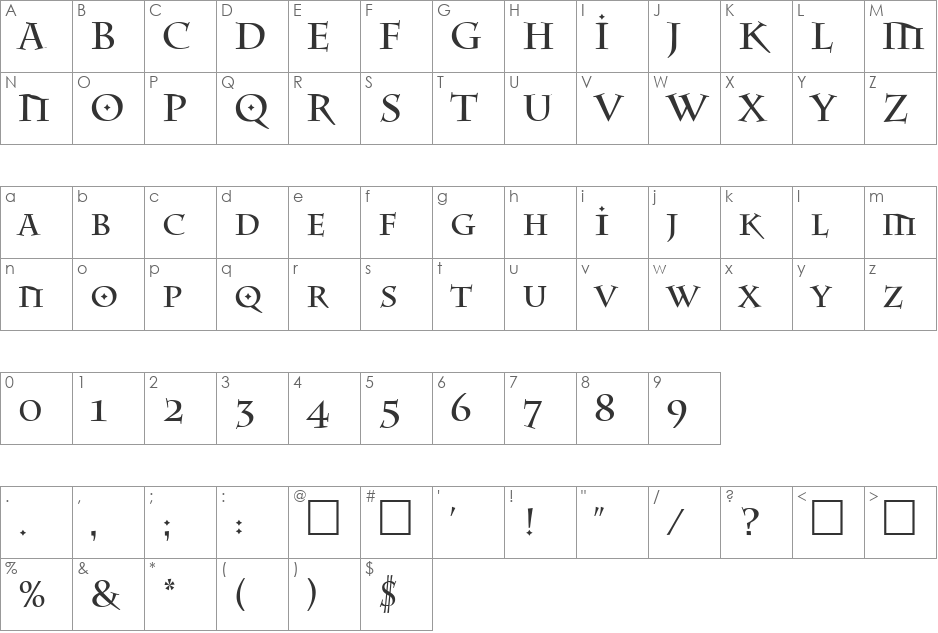 Equipe font character map preview