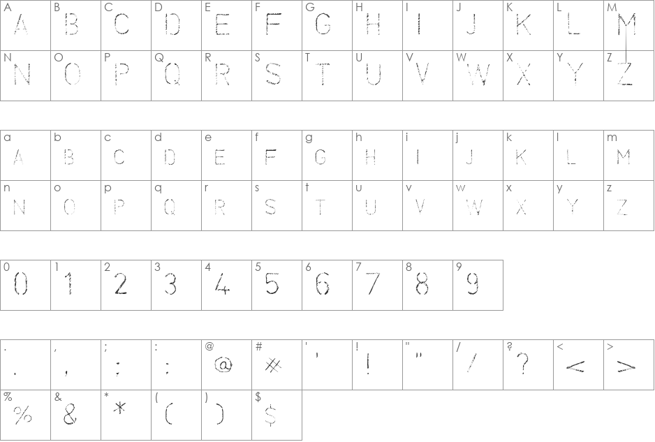 Erace font character map preview