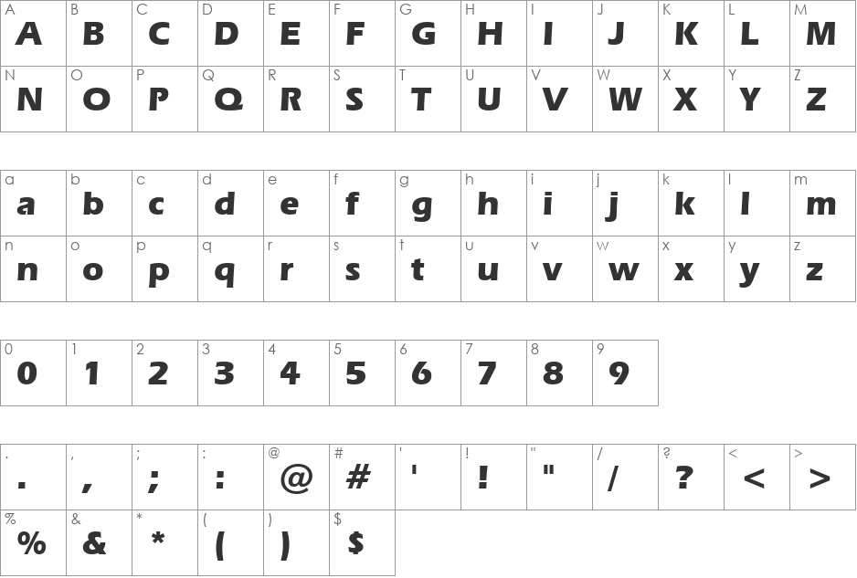 Eras Bd BT font character map preview