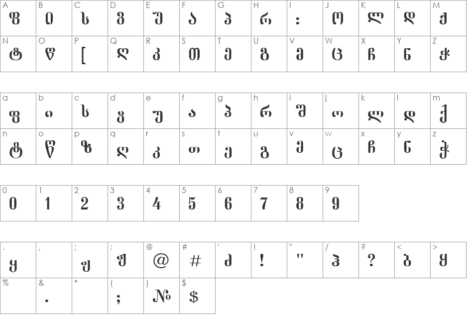 AmicoGeo font character map preview