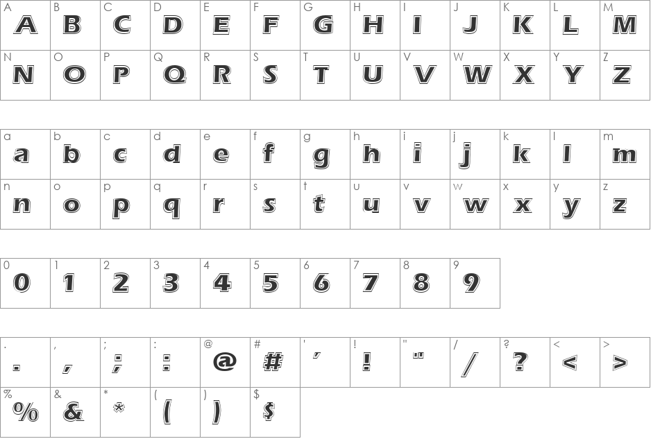 Eras Contour font character map preview