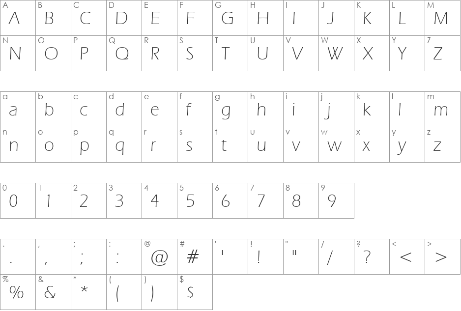 Eras Lt BT font character map preview