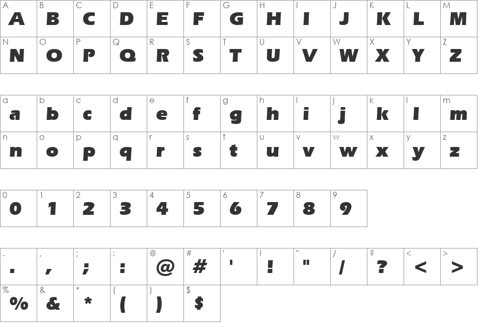 Eras Ult BT font character map preview