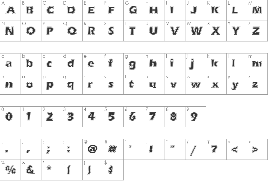 ErasContour font character map preview
