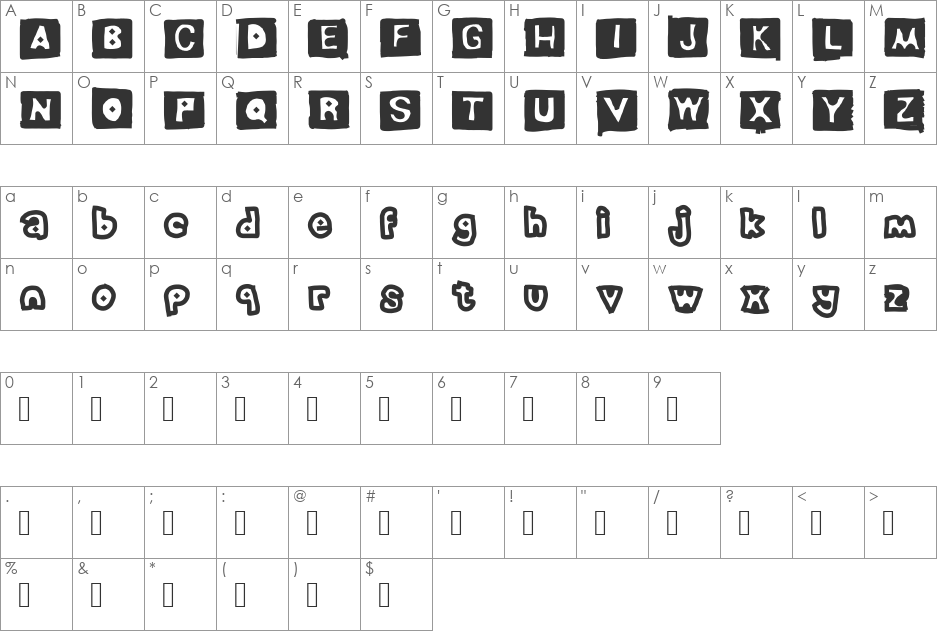 erased PENCIL font character map preview