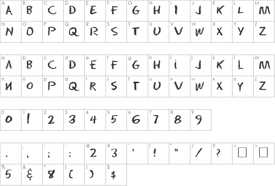 EraserDust font character map preview