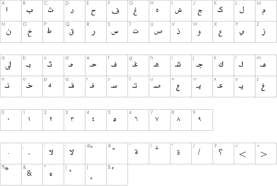 Amien 01 font character map preview