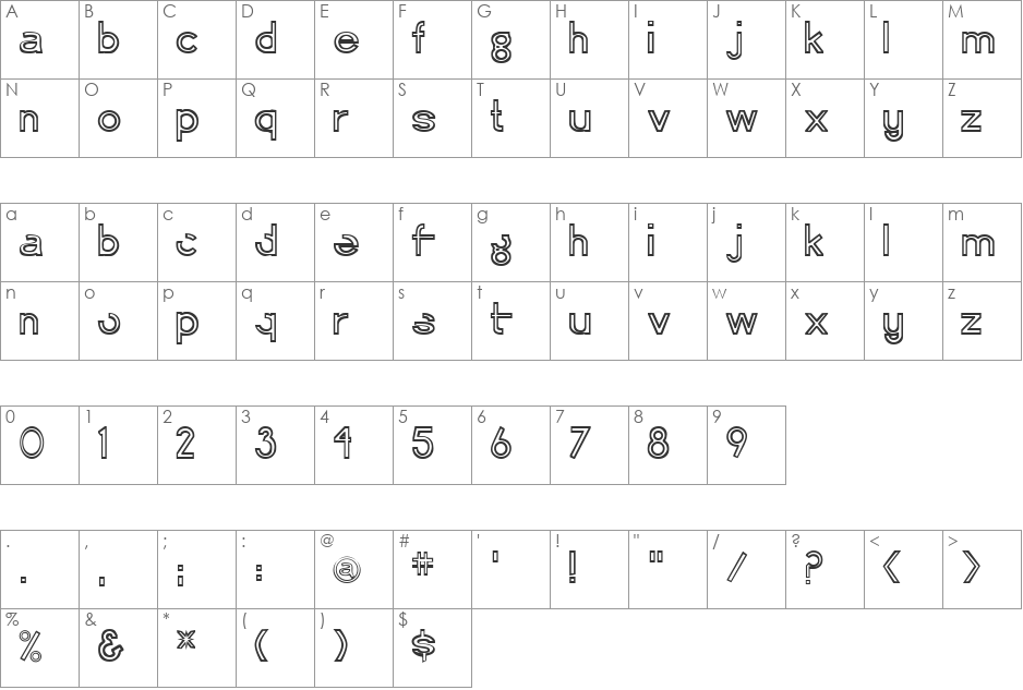 Erasure font character map preview
