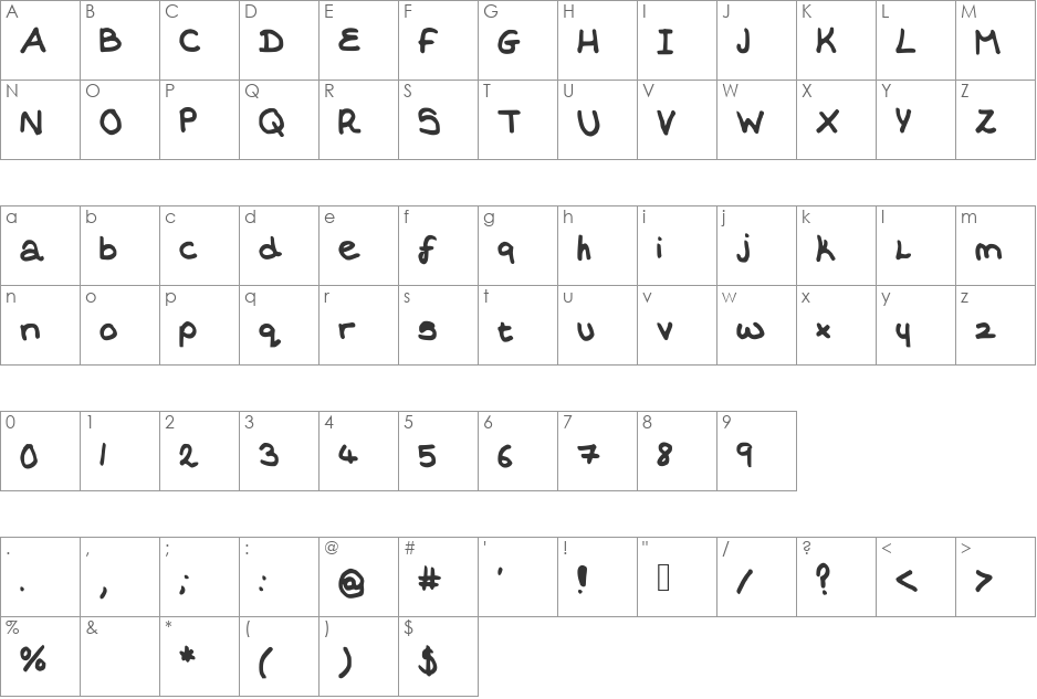 EraysWriting font character map preview