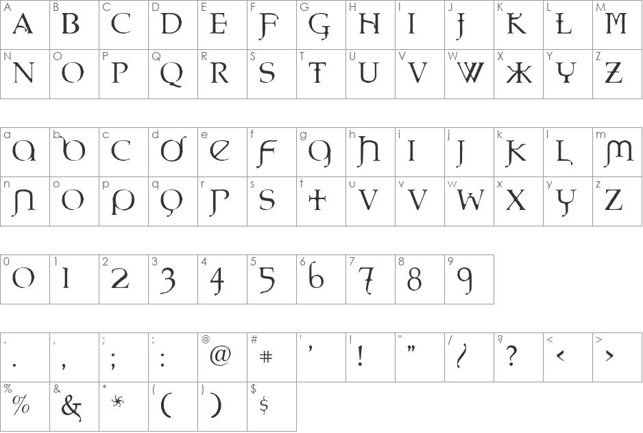Eremaeus font character map preview