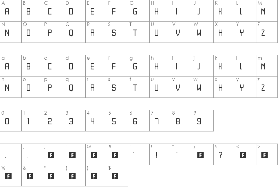 Eret font character map preview