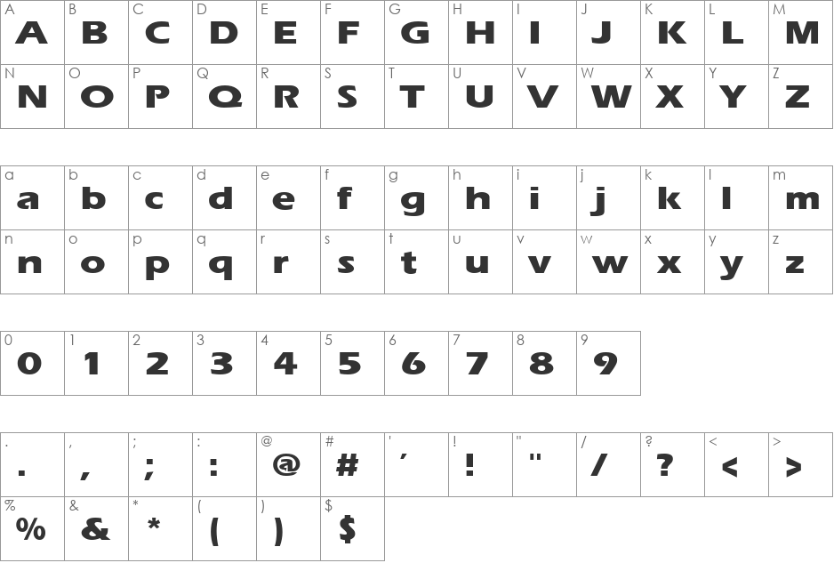 Ergoe Extrabold Expanded font character map preview