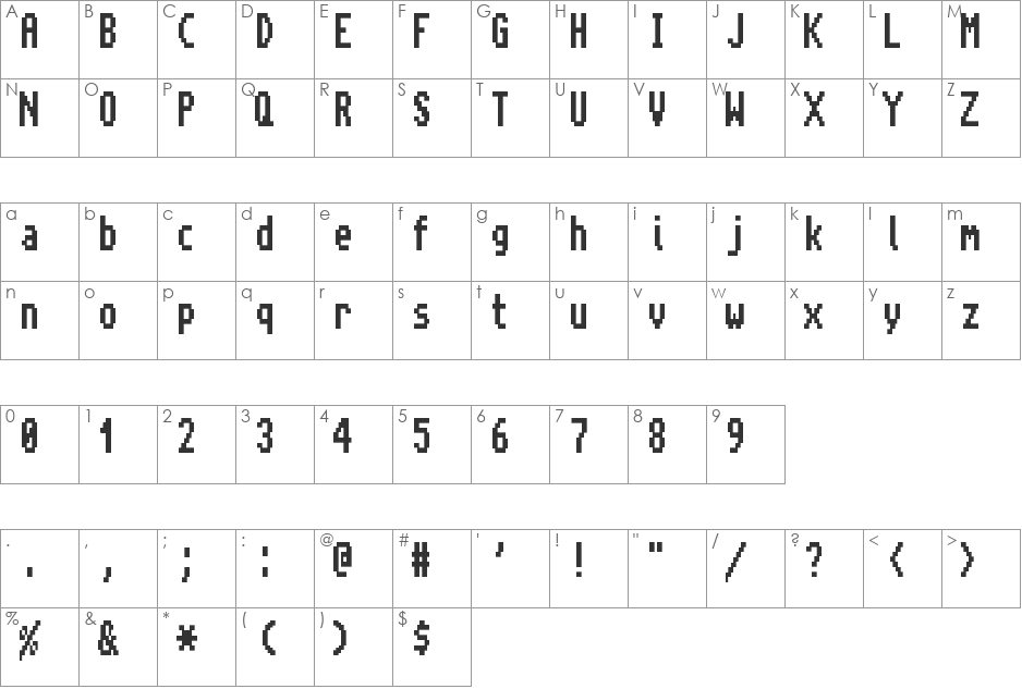 Amiga Topaz Unicode Rus font character map preview